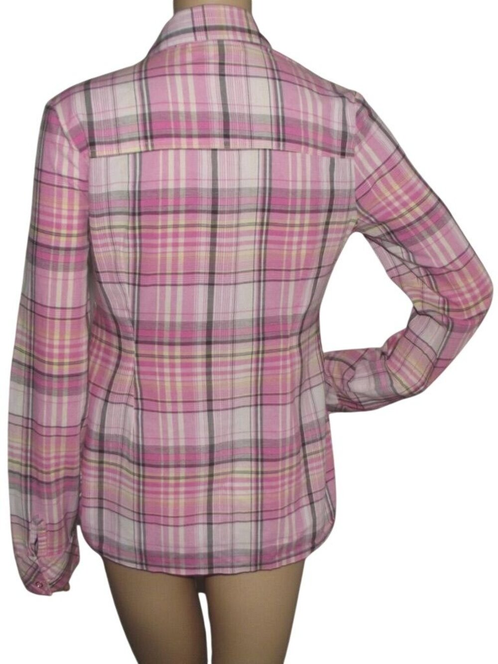 L.E.I. Shirt Womens Jr Large Pink Plaid snap down flap pockets side tab cotton